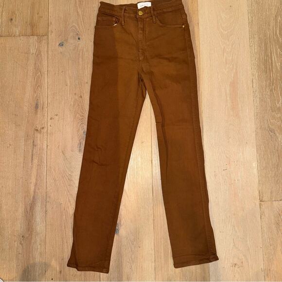 Frame Denim Le Sylvie Slender Straight Tobacco Brown Tan Coated 26 - Picture 3 of 11